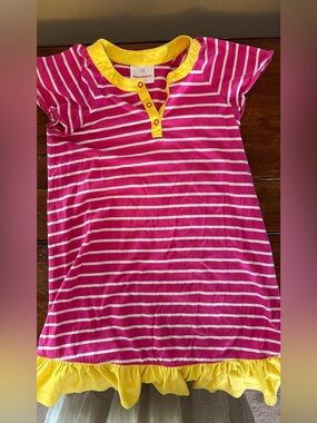 Hanna Andersson Pink and White Striped Tee with Yellow Trim